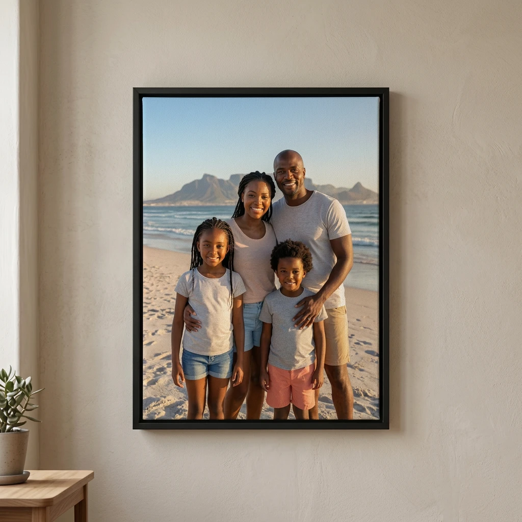 Canvas printing example for Ermelo: Travel and landscape printed on a framed canvas, shown complete for Ermelo customers, displayed in an elegant black floating frame with a recessed shadow gap