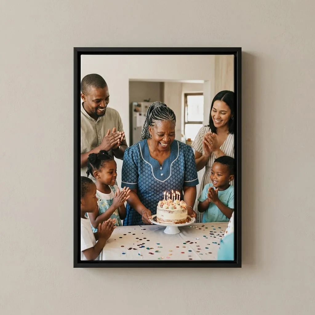 Canvas printing example for Brooklyn: Milestone birthday printed on a framed canvas, shown complete for Brooklyn customers