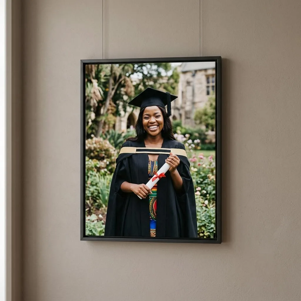 Canvas printing example for Klerksdorp: Graduation printed on a framed canvas, shown complete for Klerksdorp customers
