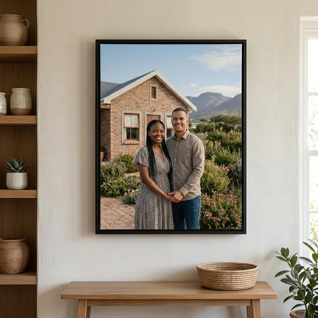 Canvas printing example for Irene: New home printed on a framed canvas, shown complete for Irene customers