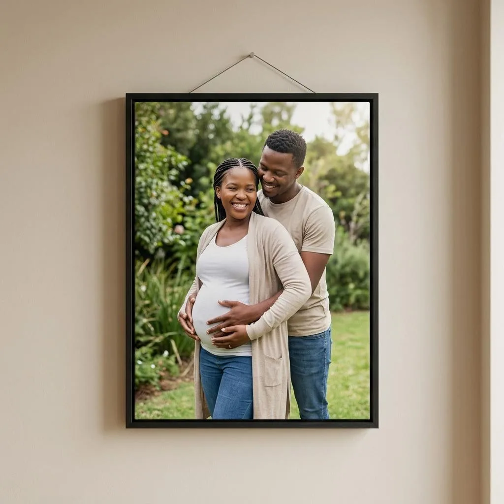 Canvas printing example for Lonehill: Maternity printed on a framed canvas, shown complete for Lonehill customers