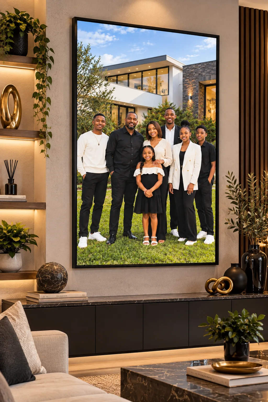 Canvas printing example for Hatfield: Family portrait printed on a framed canvas, shown complete for Hatfield customers